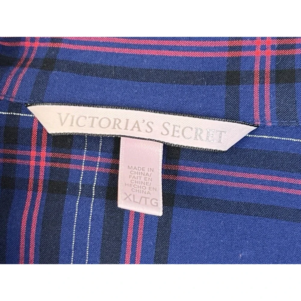 VIctoria's Secret Sleep Shirt Women's XL Blue Plaid Button Front Pajama Top